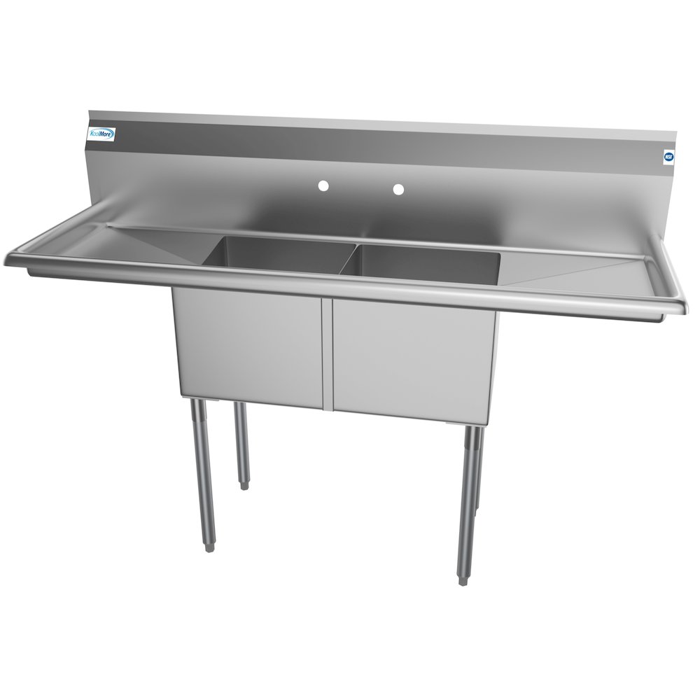60 in. Two Compartment Sink with 2 Drainboards, Bowl Size 15"x 15"x 12". Picture 4