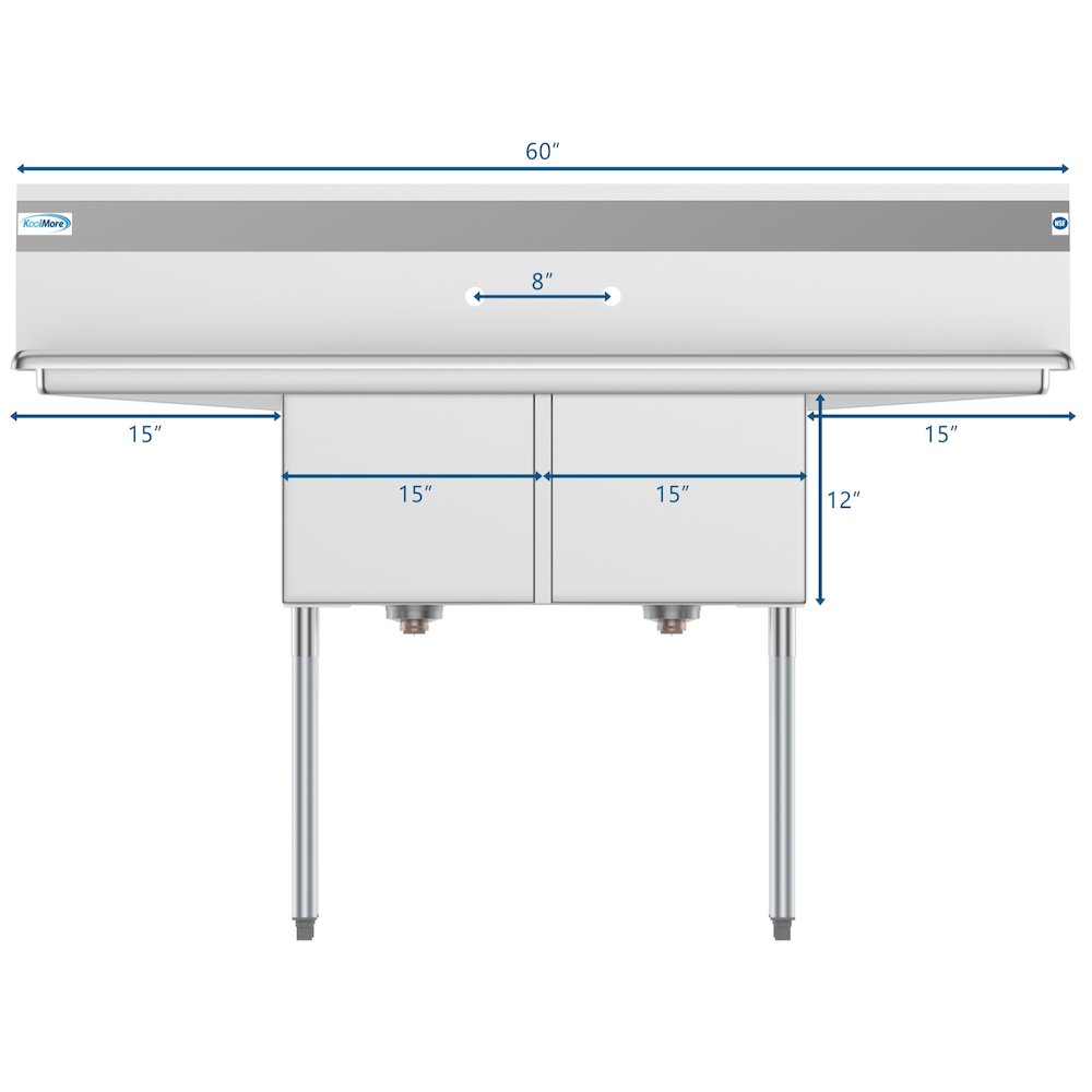 60 in. Two Compartment Sink with 2 Drainboards, Bowl Size 15"x 15"x 12". Picture 10