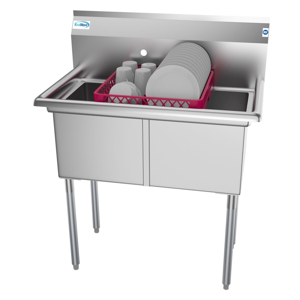 36 in. Two Compartment Stainless Steel Commercial Sink, Bowl Size 15"x 15"x 12". Picture 3