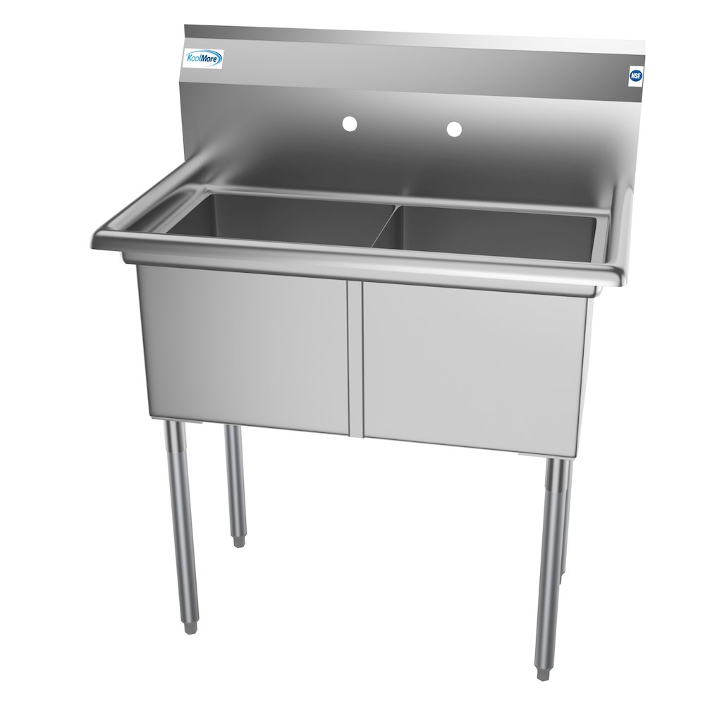 36 in. Two Compartment Stainless Steel Commercial Sink, Bowl Size 15"x 15"x 12". Picture 1