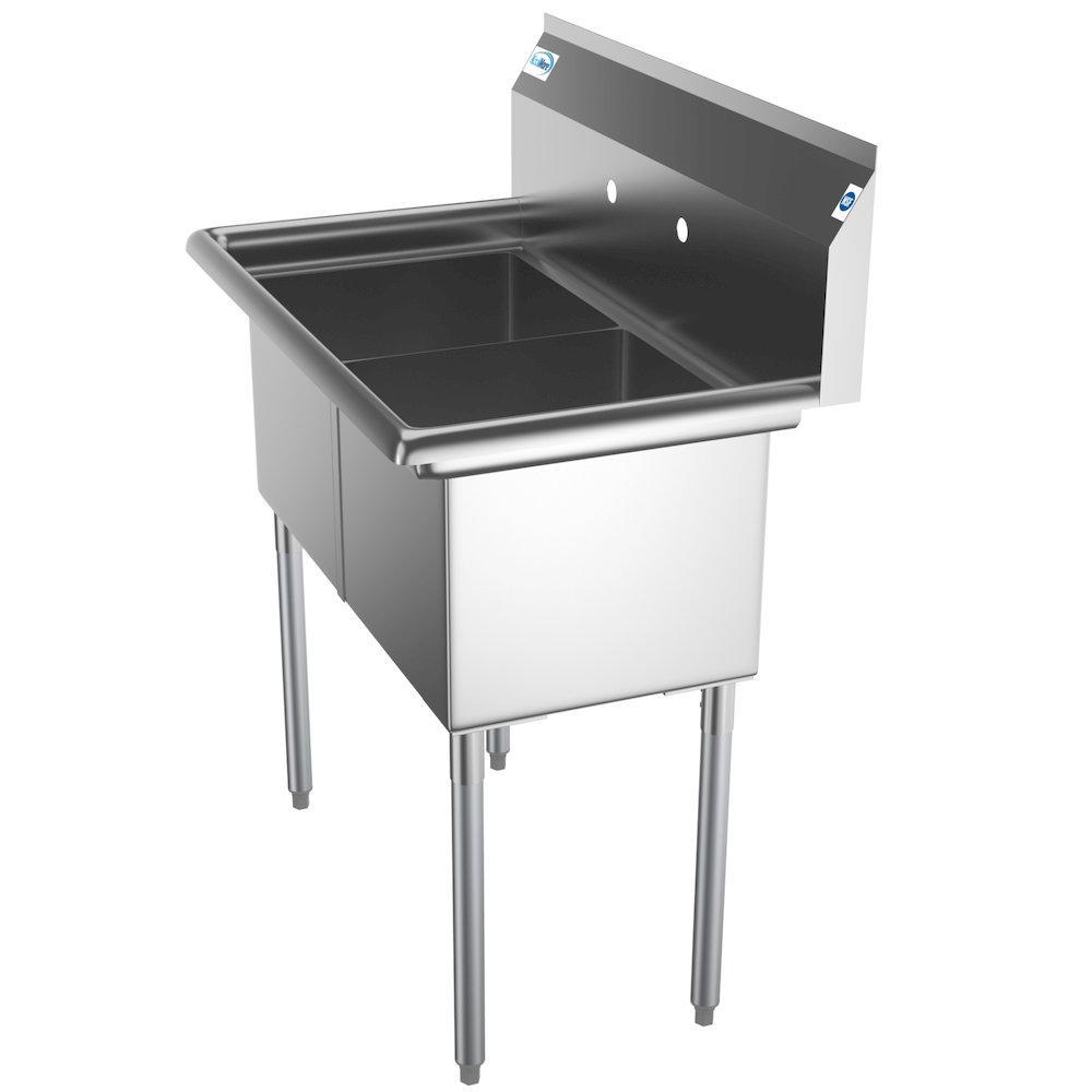36 in. Two Compartment Stainless Steel Commercial Sink, Bowl Size 15"x 15"x 12". Picture 4