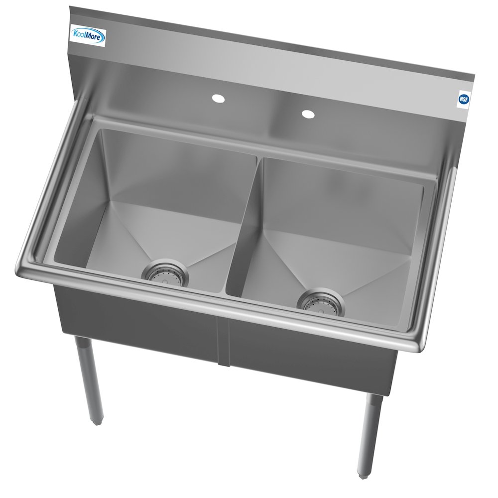 36 in. Two Compartment Stainless Steel Commercial Sink, Bowl Size 15"x 15"x 12". Picture 6