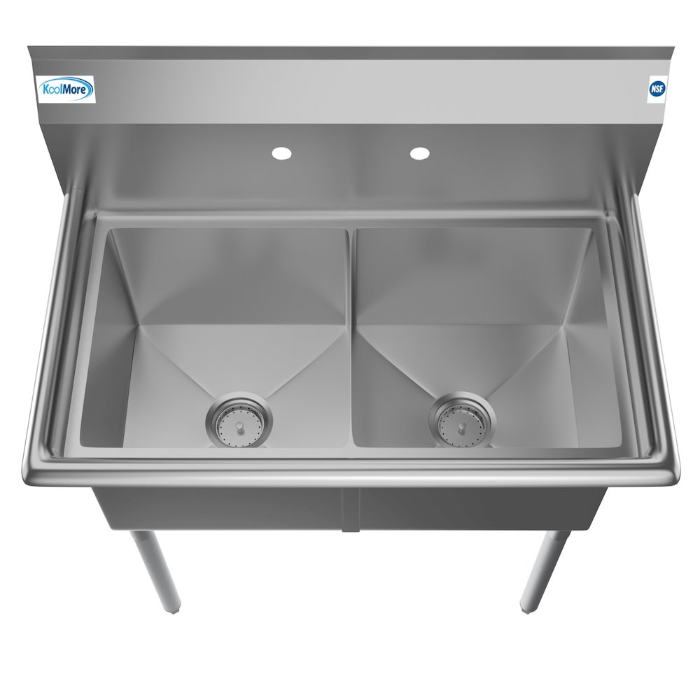 36 in. Two Compartment Stainless Steel Commercial Sink, Bowl Size 15"x 15"x 12". Picture 2