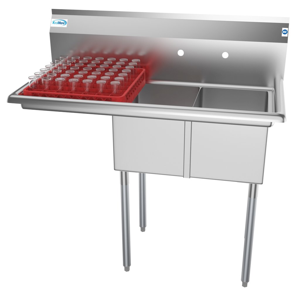 43 in. Two Compartment Sink with Drainboard, Bowl Size 12"x 16"x 10". Picture 3