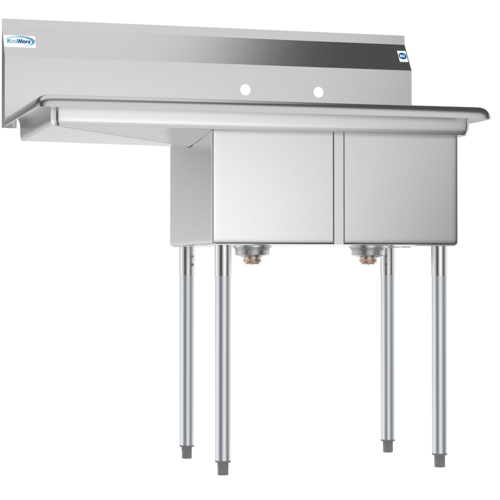 43 in. Two Compartment Sink with Drainboard, Bowl Size 12"x 16"x 10". Picture 1