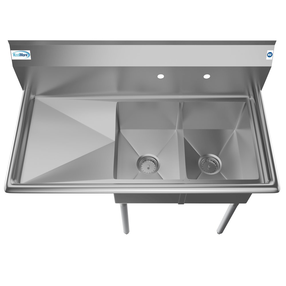 43 in. Two Compartment Sink with Drainboard, Bowl Size 12"x 16"x 10". Picture 2
