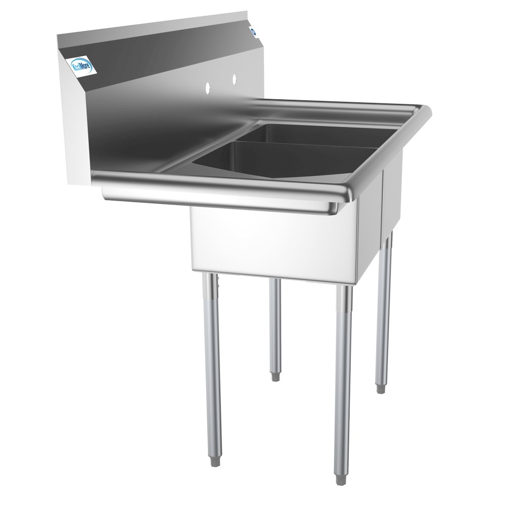 43 in. Two Compartment Sink with Drainboard, Bowl Size 12"x 16"x 10". Picture 4