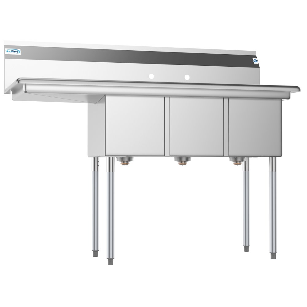 55 in. Three Compartment Sink with Drainboard, Bowl Size 12"x 16"x 10". Picture 2