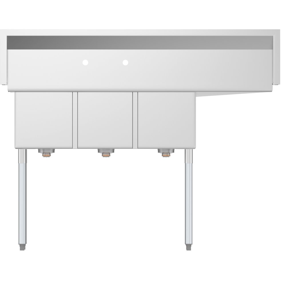 55 in. Three Compartment Sink with Drainboard, Bowl Size 12"x 16"x 10". Picture 5