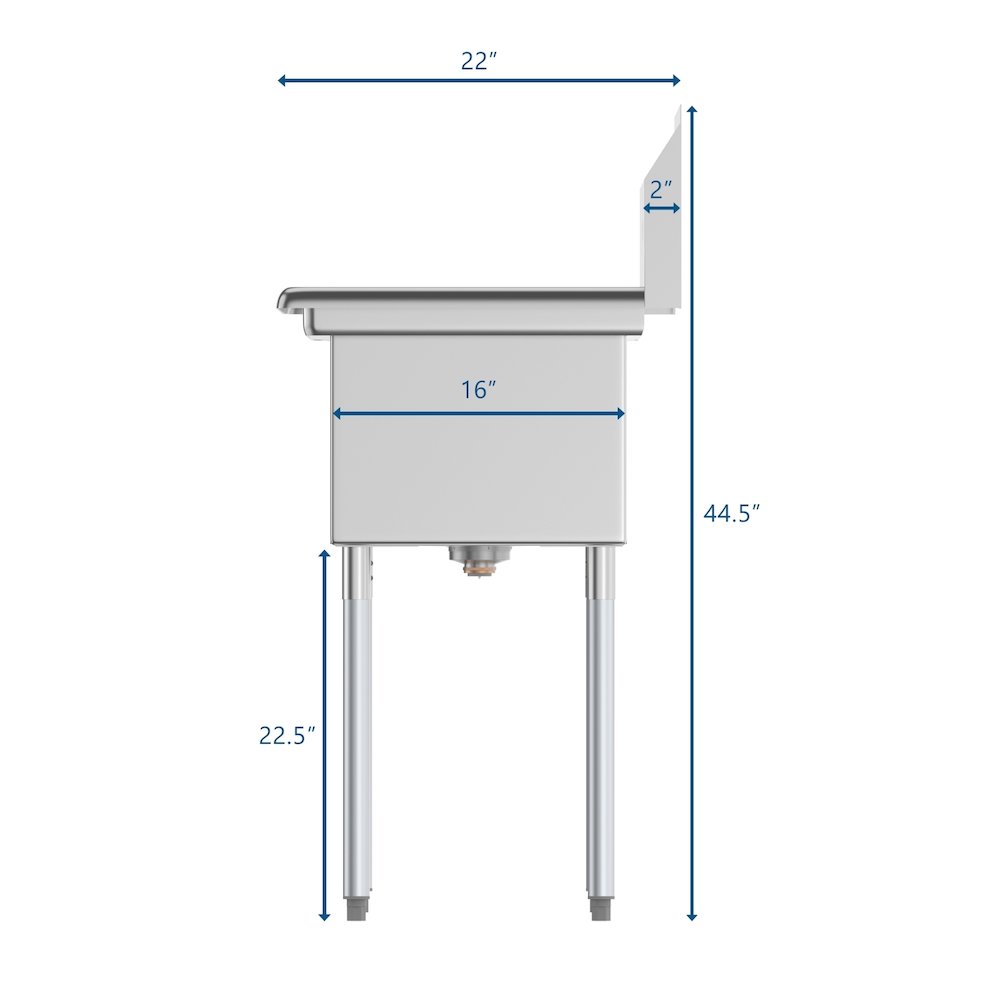55 in. Three Compartment Sink with Drainboard, Bowl Size 12"x 16"x 10". Picture 10