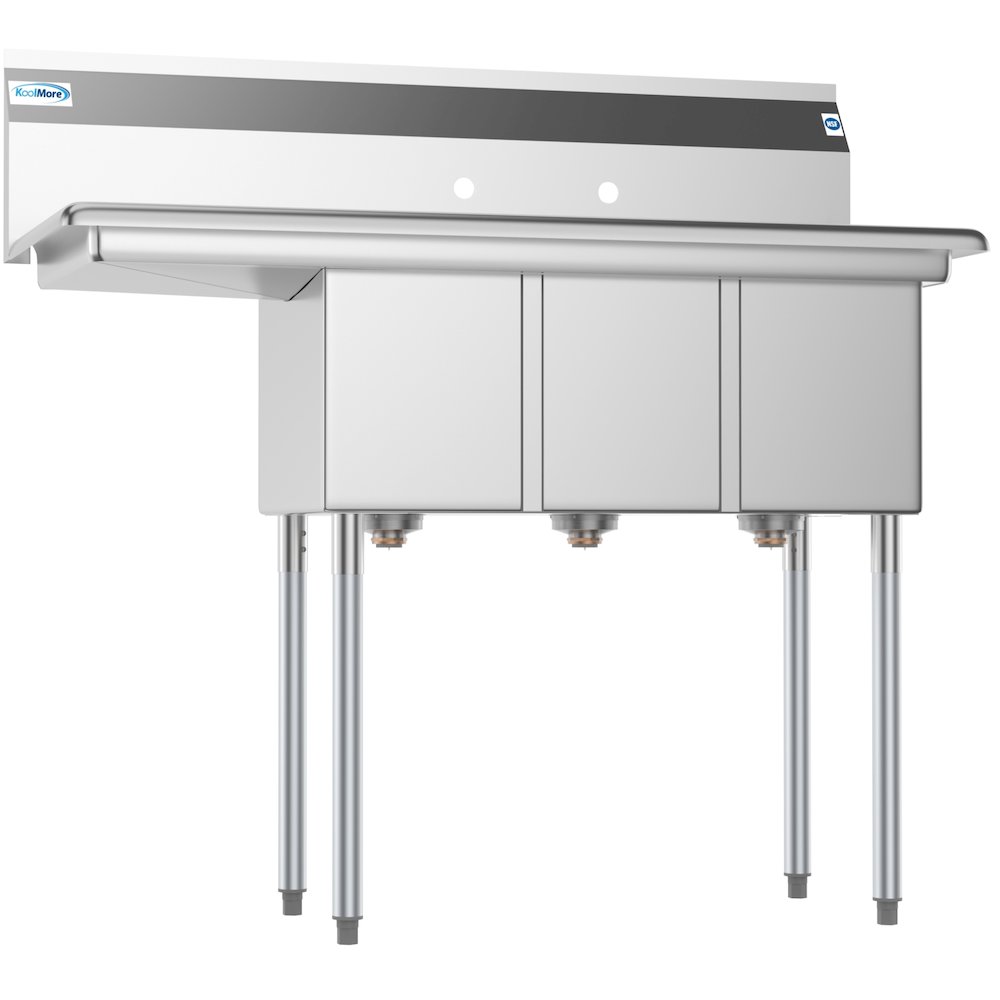 45 in. Three Compartment Sink with Drainboard, Bowl Size 10"x 14"x 10". Picture 2