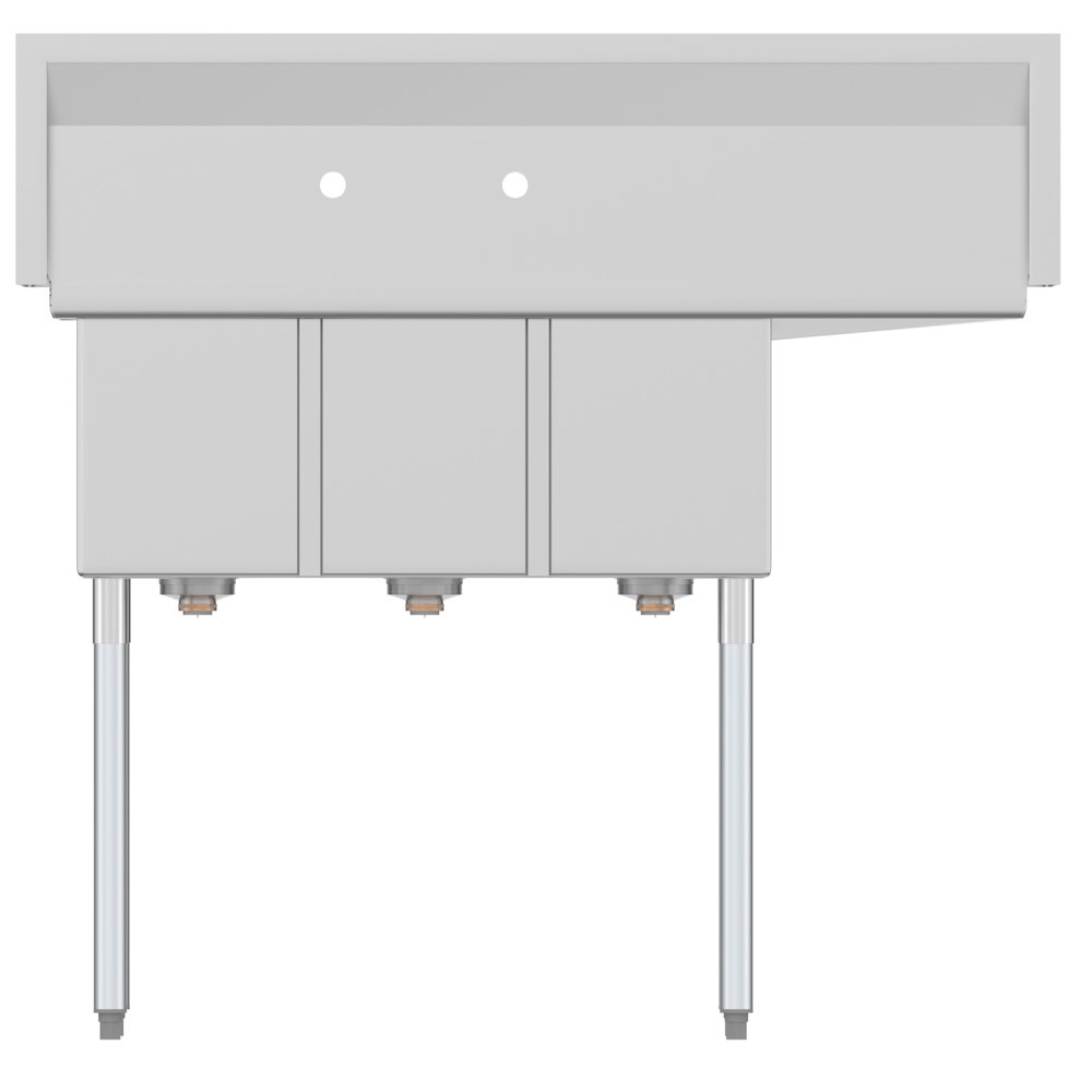 45 in. Three Compartment Sink with Drainboard, Bowl Size 10"x 14"x 10". Picture 3