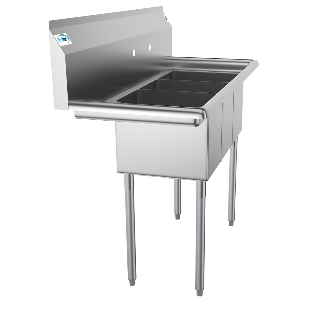 45 in. Three Compartment Sink with Drainboard, Bowl Size 10"x 14"x 10". Picture 5
