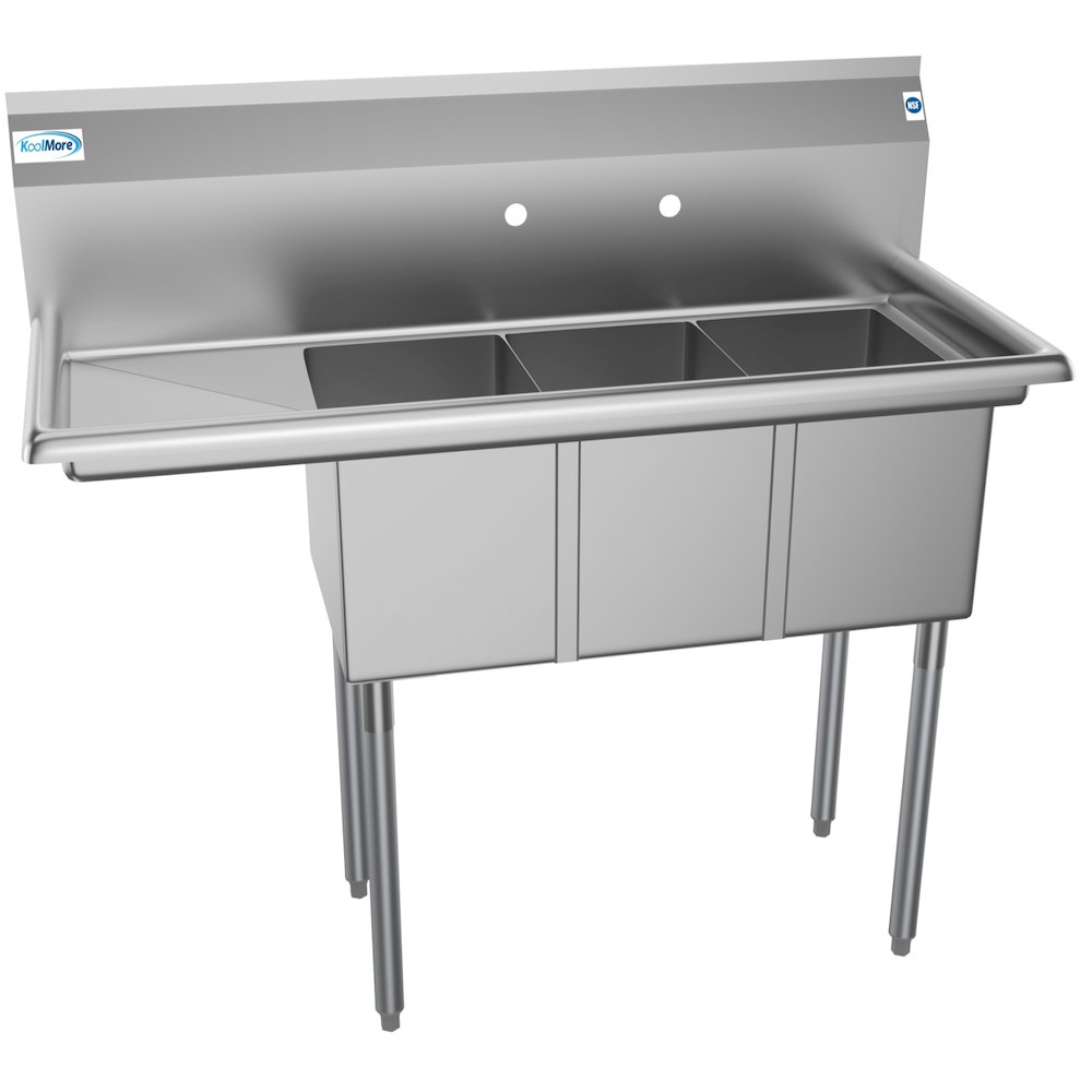 45 in. Three Compartment Sink with Drainboard, Bowl Size 10"x 14"x 10". Picture 1