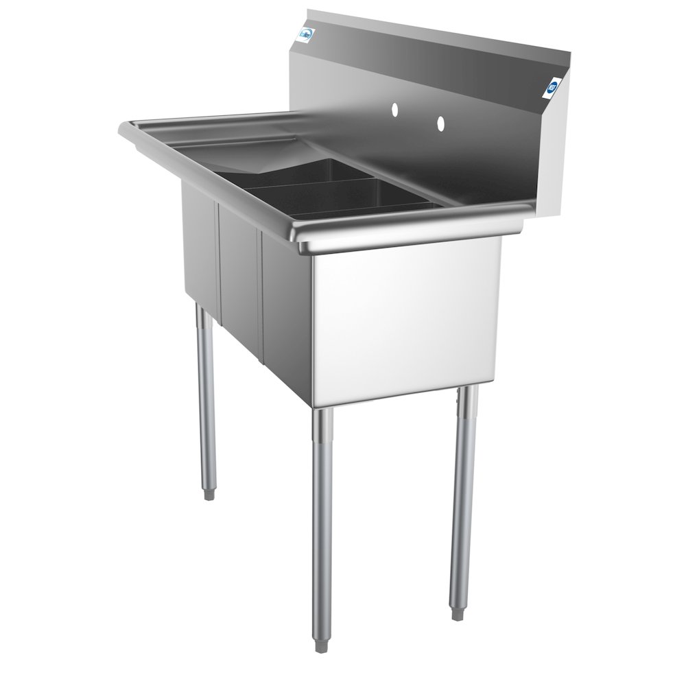 45 in. Three Compartment Sink with Drainboard, Bowl Size 10"x 14"x 10". Picture 7
