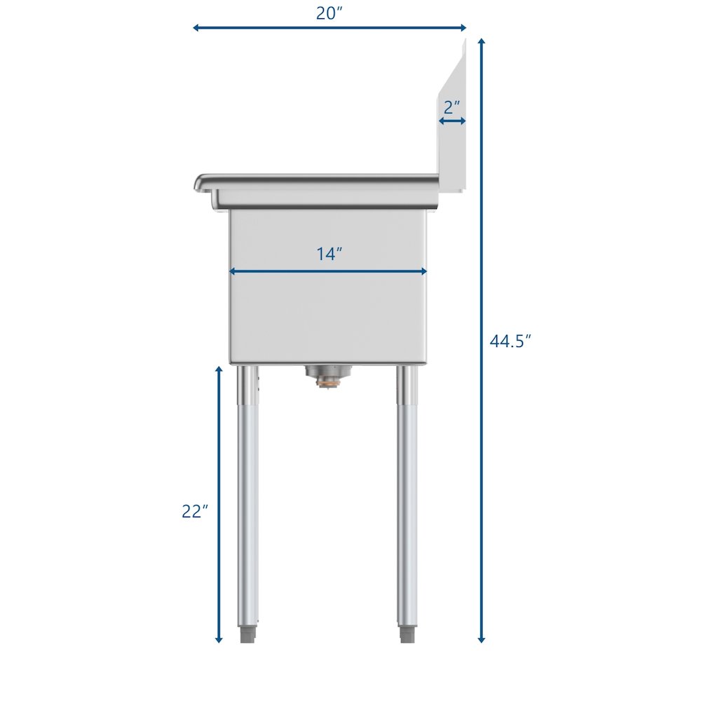 45 in. Three Compartment Sink with Drainboard, Bowl Size 10"x 14"x 10". Picture 9