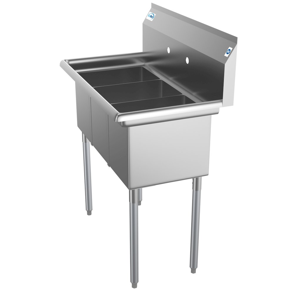 36 in. Three Compartment Sink, Bowl Size 10" x 14" x 10". Picture 1