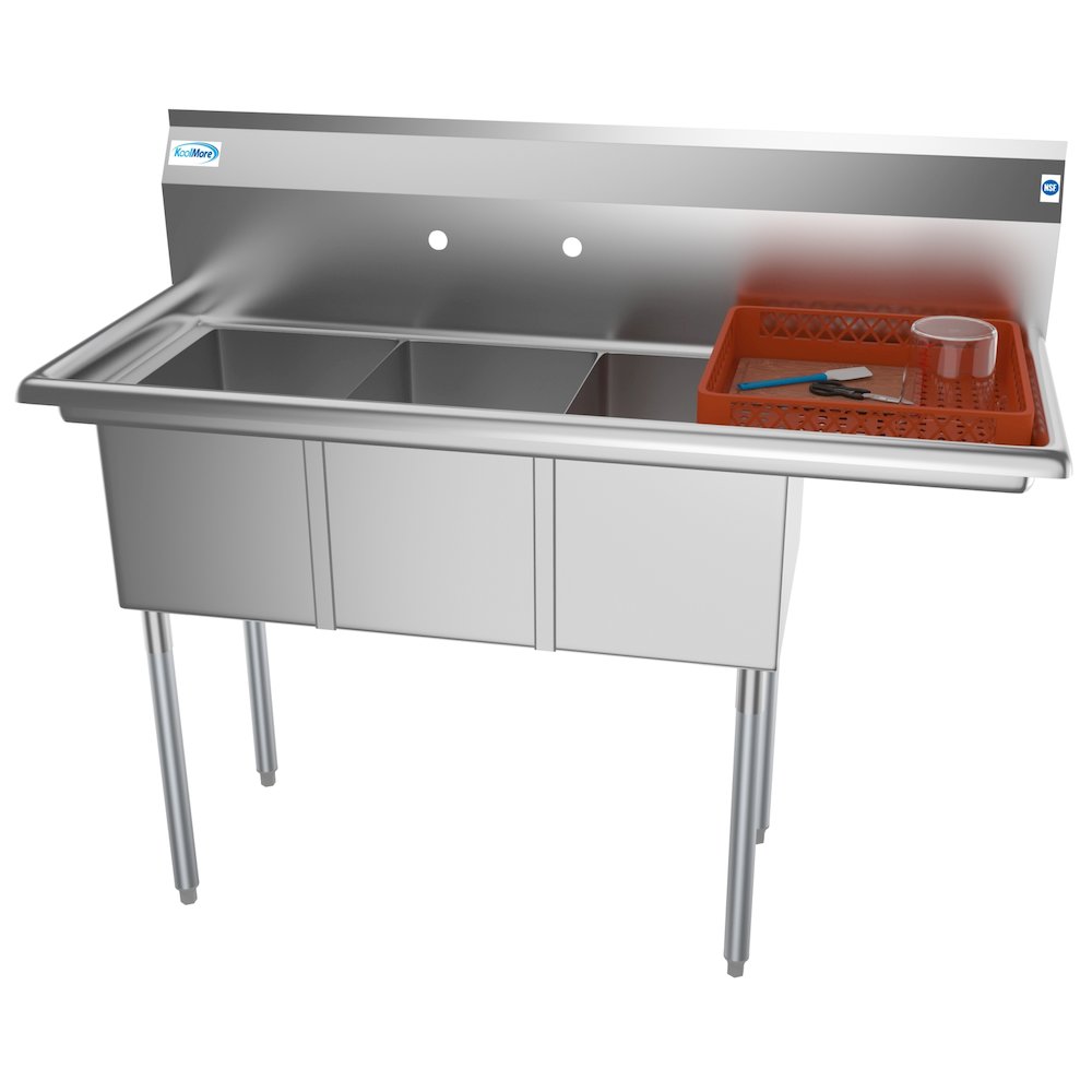 51 in. Three Compartment Sink with Drainboard, Bowl Size 12"x 16"x 10". Picture 3