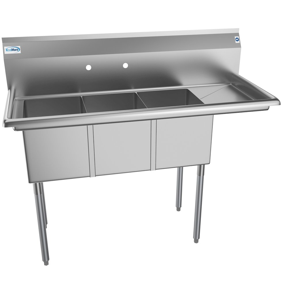 51 in. Three Compartment Sink with Drainboard, Bowl Size 12"x 16"x 10". Picture 1