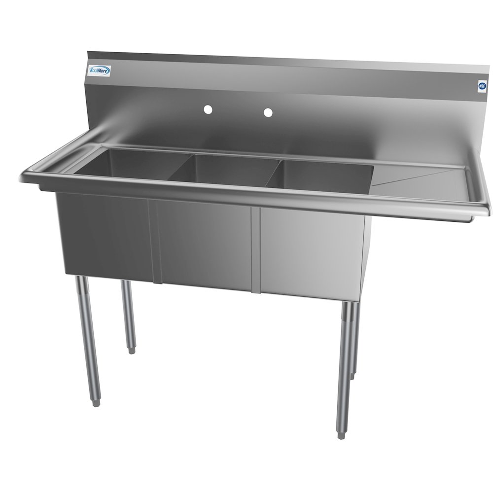51 in. Three Compartment Sink with Drainboard, Bowl Size 12"x 16"x 10". Picture 4