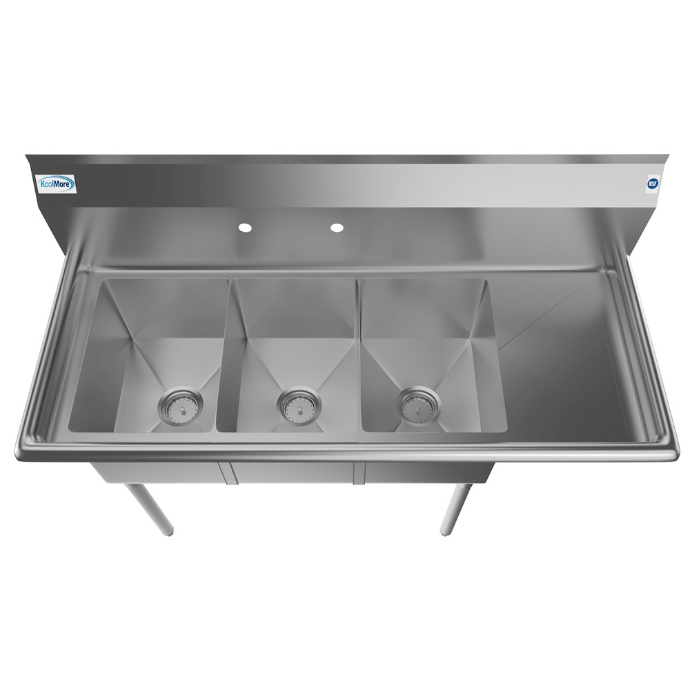 51 in. Three Compartment Sink with Drainboard, Bowl Size 12"x 16"x 10". Picture 2
