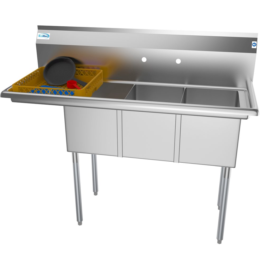 51 in. Three Compartment Sink with Drainboard, Bowl Size 12"x 16"x 10". Picture 3