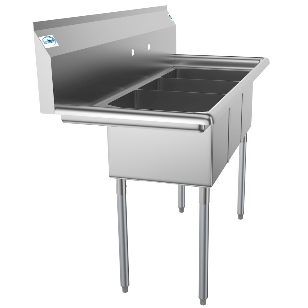 51 in. Three Compartment Sink with Drainboard, Bowl Size 12"x 16"x 10". Picture 1
