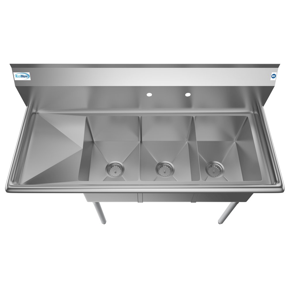 51 in. Three Compartment Sink with Drainboard, Bowl Size 12"x 16"x 10". Picture 2