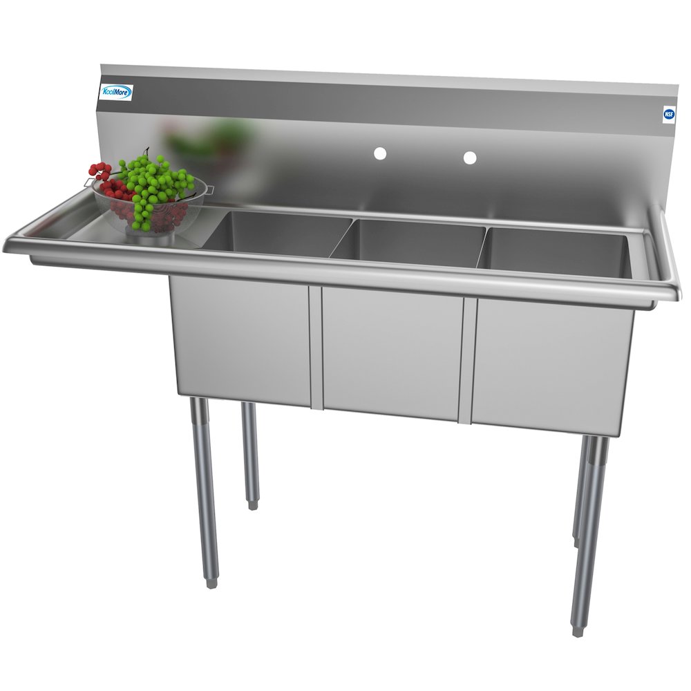 51 in. Three Compartment Sink with Drainboard, Bowl Size 12"x 16"x 10". Picture 4