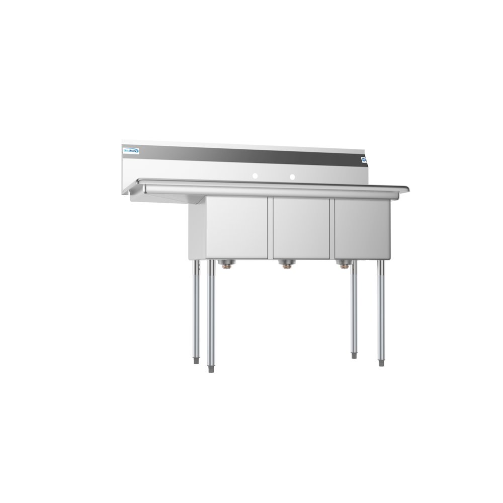 51 in. Three Compartment Sink with Drainboard, Bowl Size 12"x 16"x 10". Picture 5