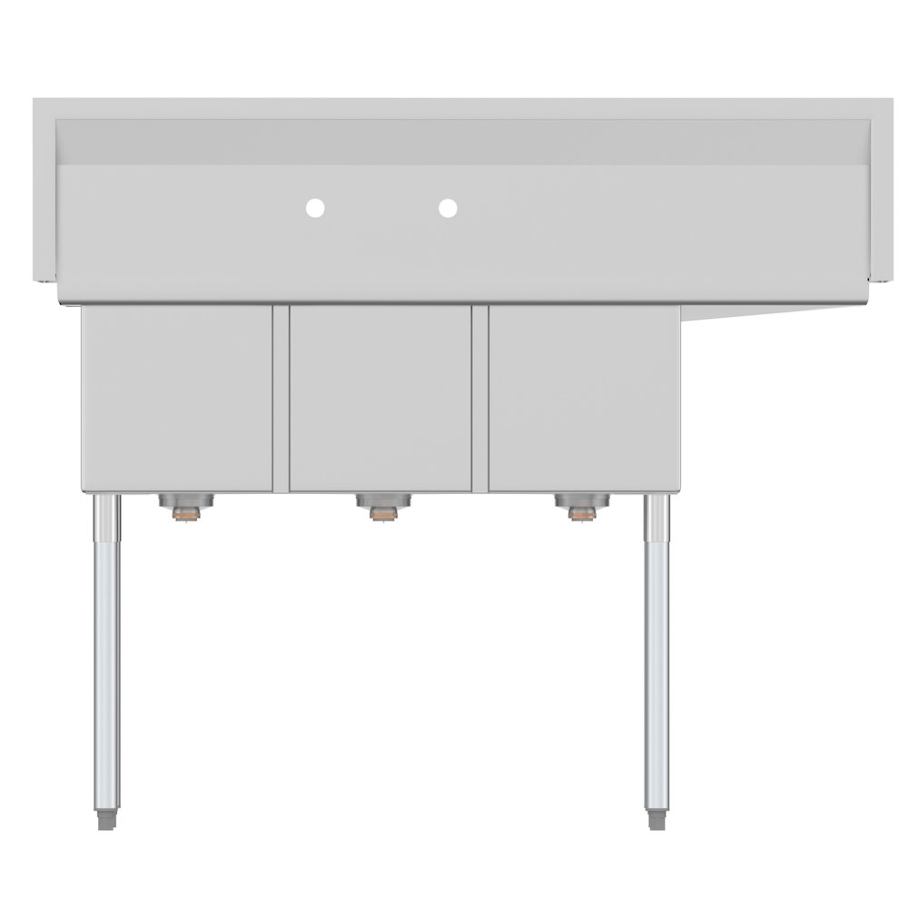 51 in. Three Compartment Sink with Drainboard, Bowl Size 12"x 16"x 10". Picture 6