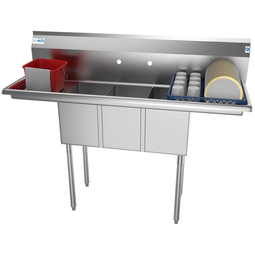 54 in. Three Compartment Sink with Drainboards, Bowl Size 10"x 14"x 10". Picture 3