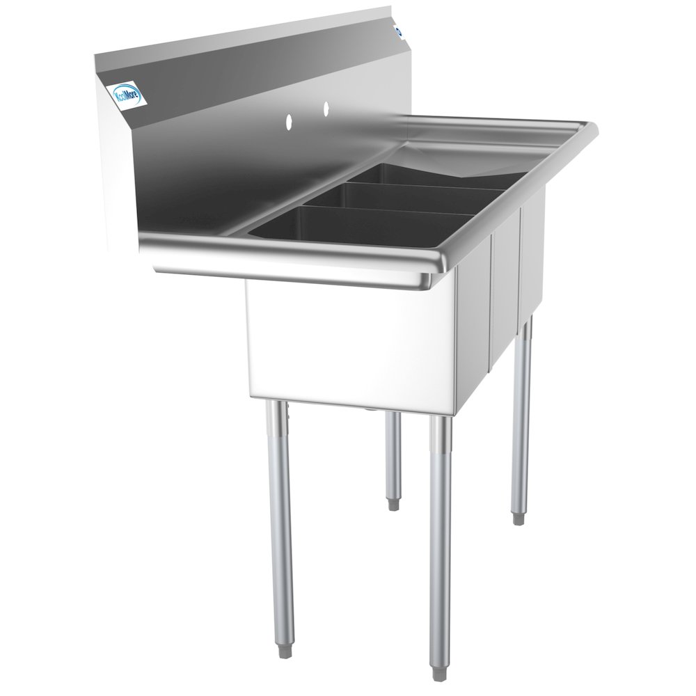 54 in. Three Compartment Sink with Drainboards, Bowl Size 10"x 14"x 10". Picture 1