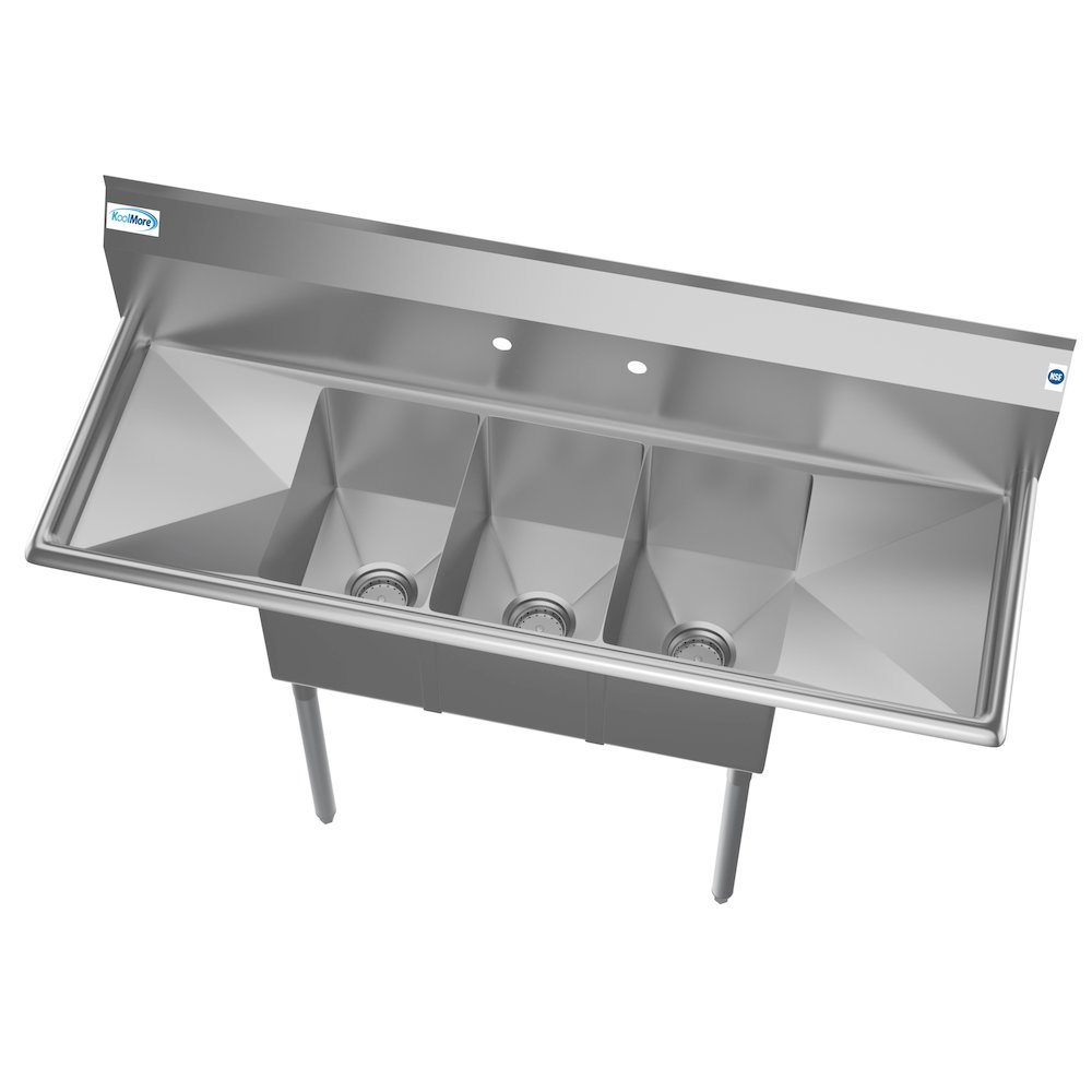 54 in. Three Compartment Sink with Drainboards, Bowl Size 10"x 14"x 10". Picture 2