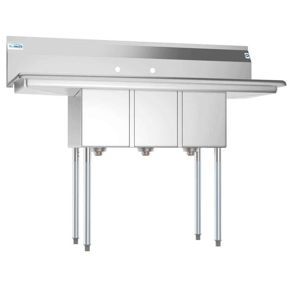 54 in. Three Compartment Sink with Drainboards, Bowl Size 10"x 14"x 10". Picture 4