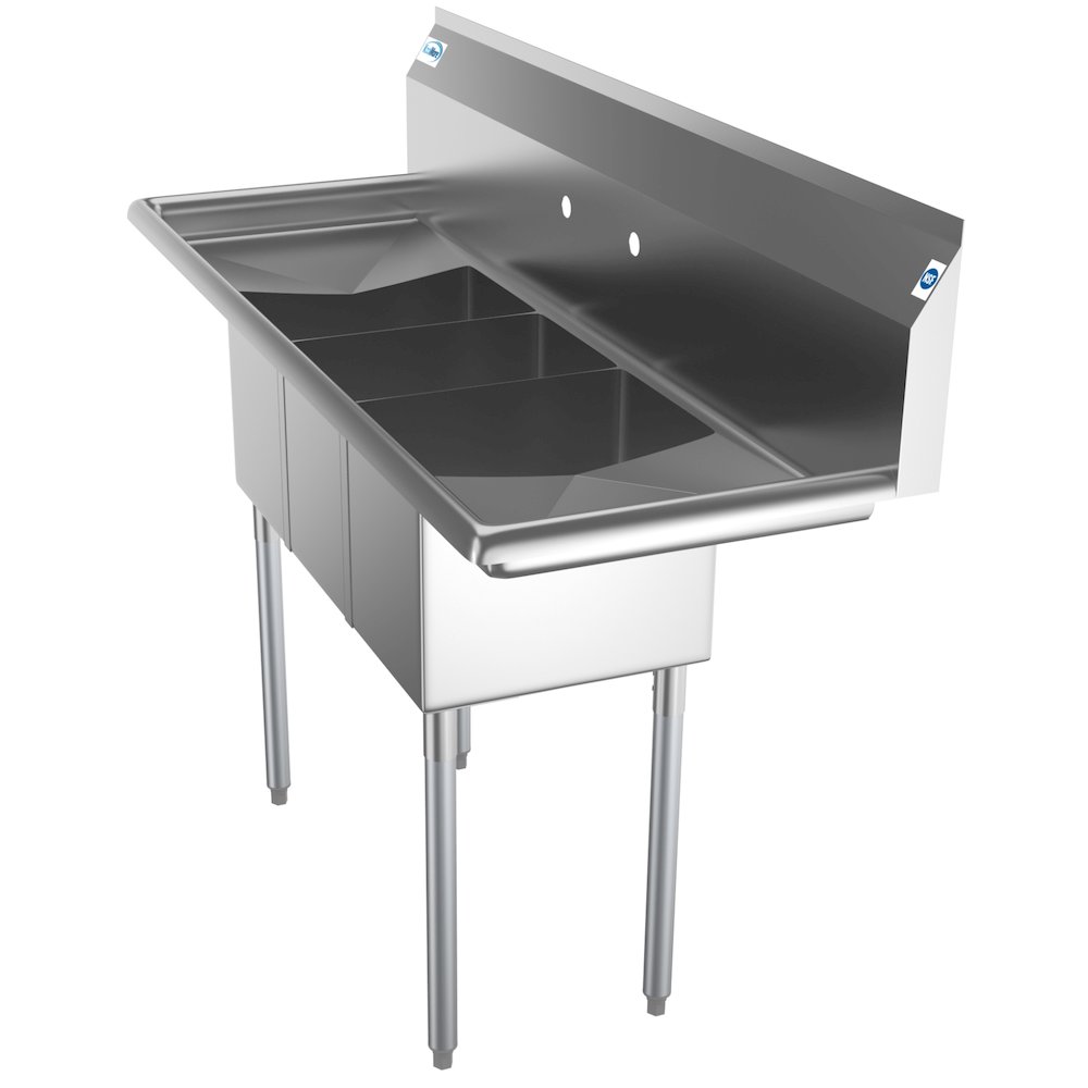 54 in. Three Compartment Sink with Drainboards, Bowl Size 10"x 14"x 10". Picture 5