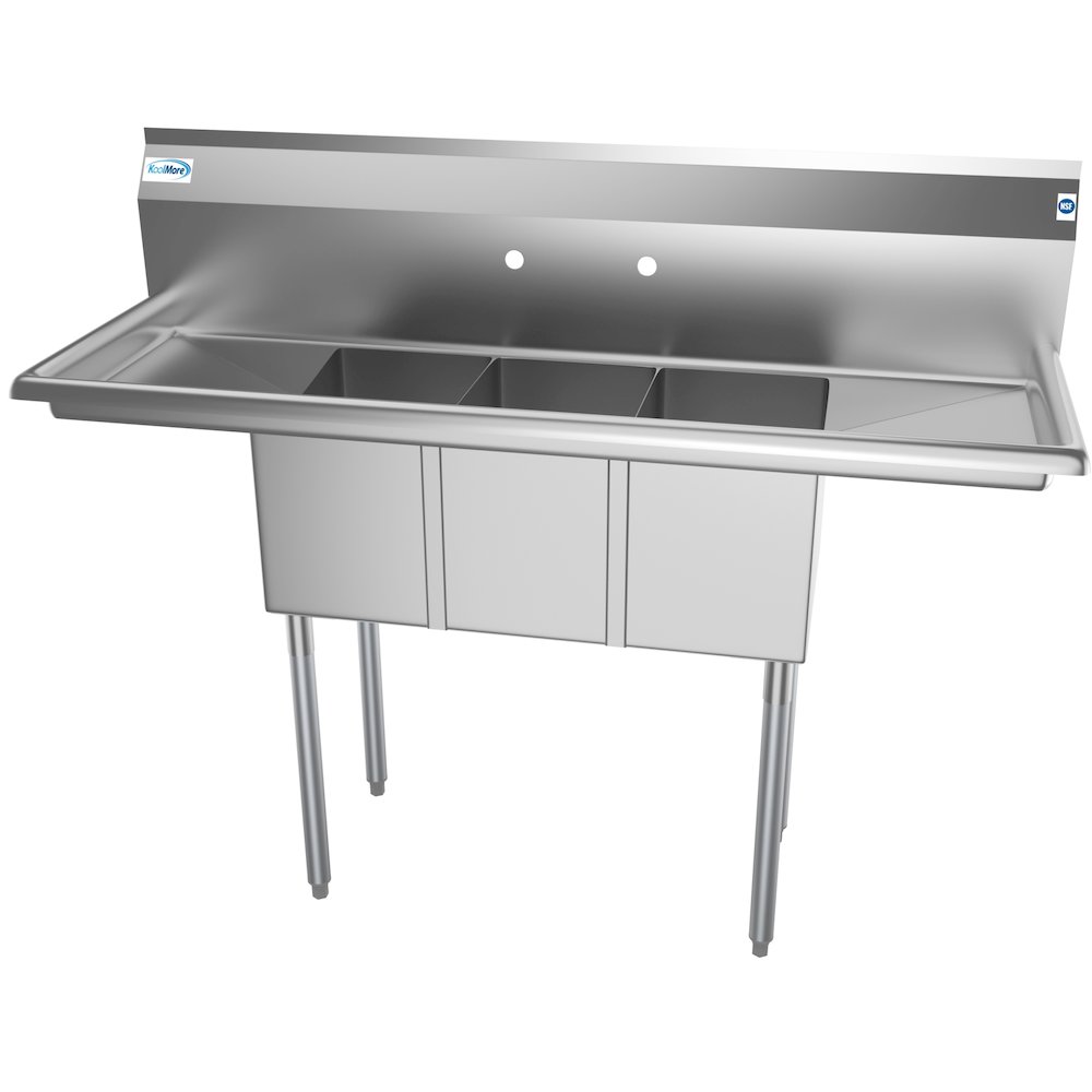 54 in. Three Compartment Sink with Drainboards, Bowl Size 10"x 14"x 10". Picture 6