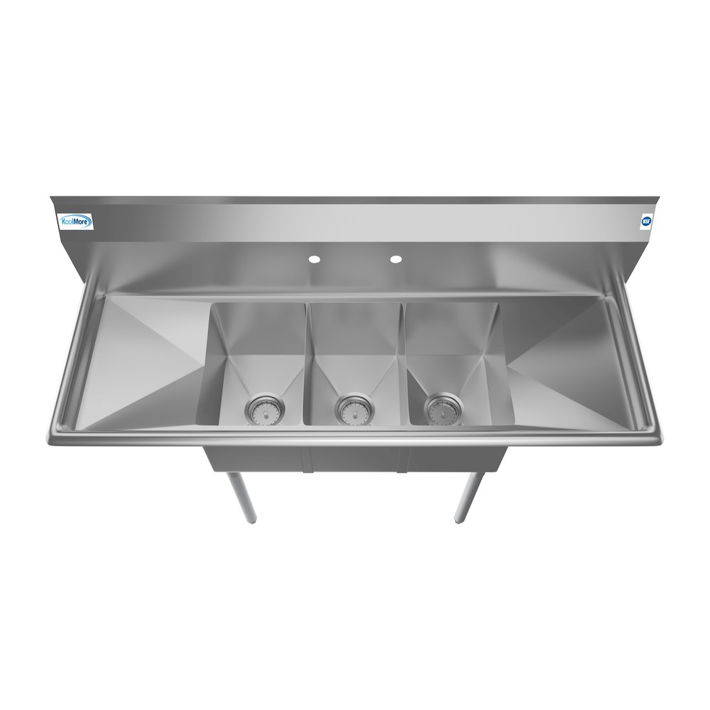 54 in. Three Compartment Sink with Drainboards, Bowl Size 10"x 14"x 10". Picture 7