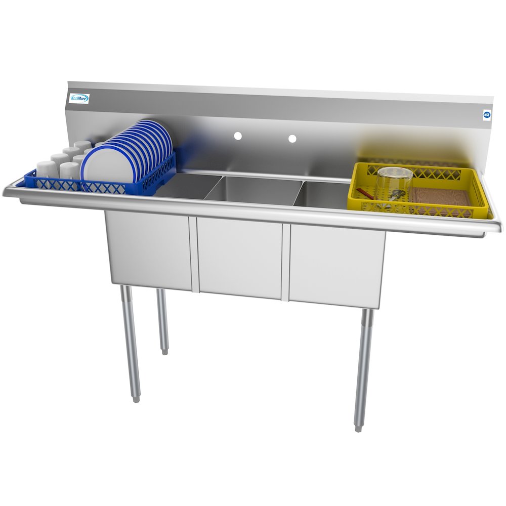 60 in. Three Compartment Sink With Drainboards, Bowl Size 12"x 16"x 10". Picture 3