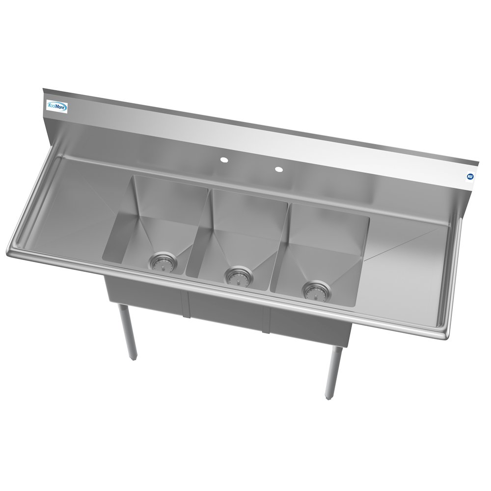 60 in. Three Compartment Sink With Drainboards, Bowl Size 12"x 16"x 10". Picture 1