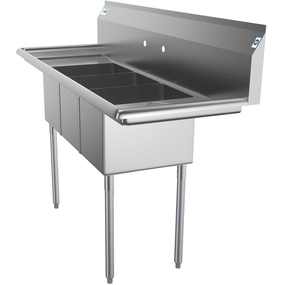 60 in. Three Compartment Sink With Drainboards, Bowl Size 12"x 16"x 10". Picture 4