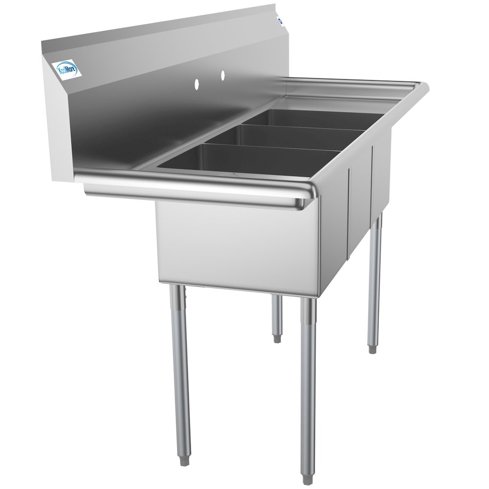 60 in. Three Compartment Sink With Drainboards, Bowl Size 12"x 16"x 10". Picture 5