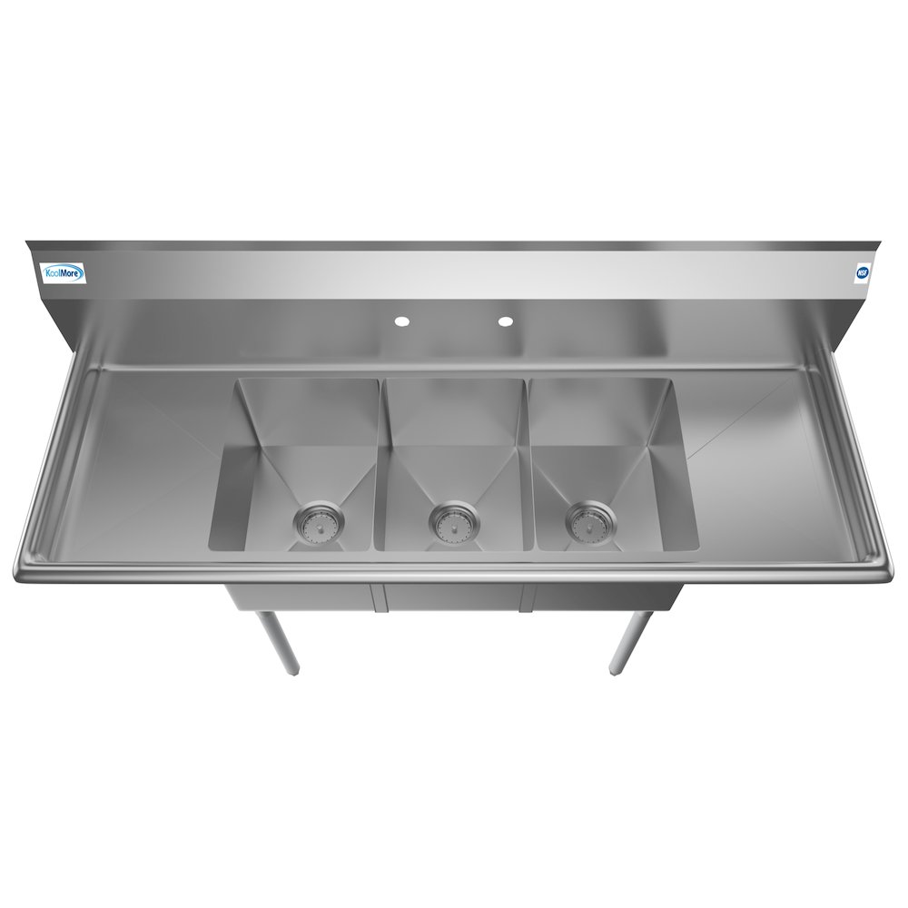 60 in. Three Compartment Sink With Drainboards, Bowl Size 12"x 16"x 10". Picture 6