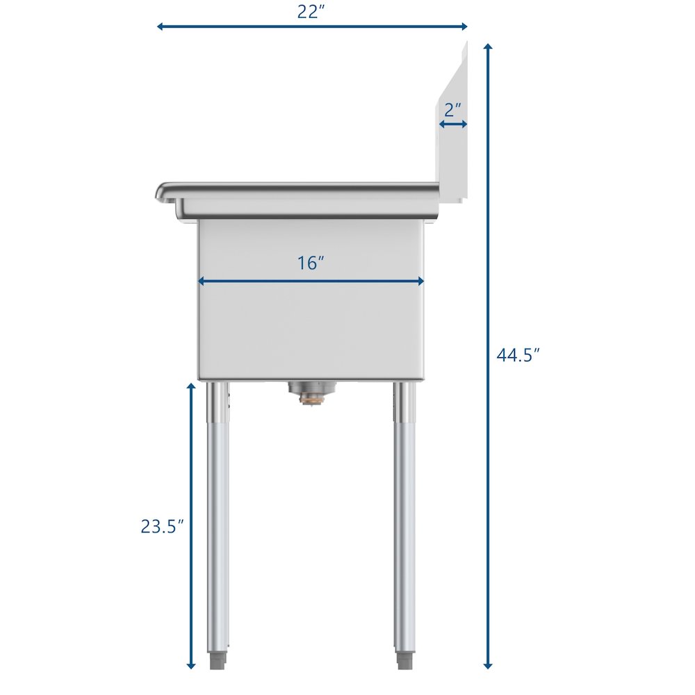 60 in. Three Compartment Sink With Drainboards, Bowl Size 12"x 16"x 10". Picture 9