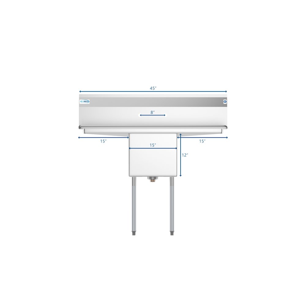 45 in. One compartment Sink with Drainboards and Faucet, Bowl Size 15"x 15"x 12". Picture 7