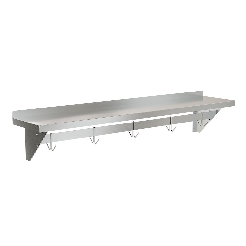 12" x 60" 18-Gauge Stainless-Steel Heavy Duty Wall Shelf with Pot Rack,. Picture 1