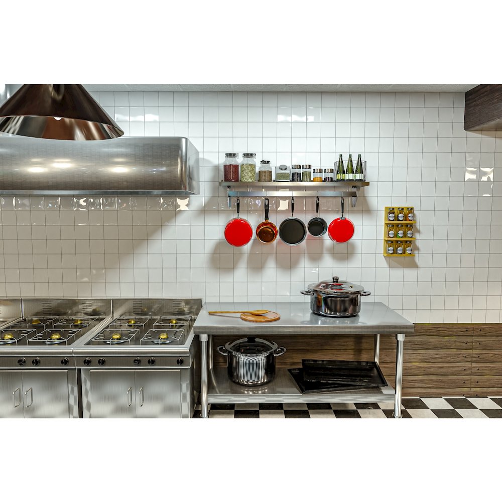 12" x 60" 18-Gauge Stainless-Steel Heavy Duty Wall Shelf with Pot Rack,. Picture 11