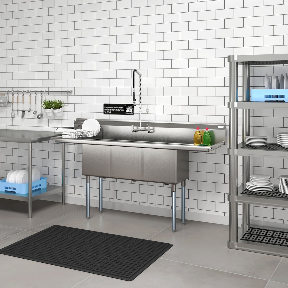 75 in Three Compartment Sink, Bowl Size 15x15x14, 18 Gauge Stainless-Steel. Picture 4