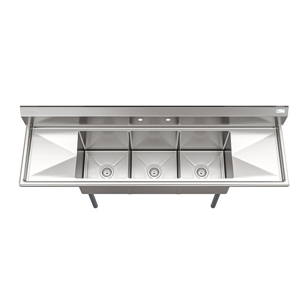 75 in Three Compartment Sink, Bowl Size 15x15x14, 18 Gauge Stainless-Steel. Picture 7