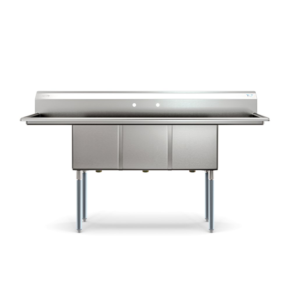 75 in Three Compartment Sink, Bowl Size 15x15x14, 16 Gauge Stainless-Steel. Picture 1
